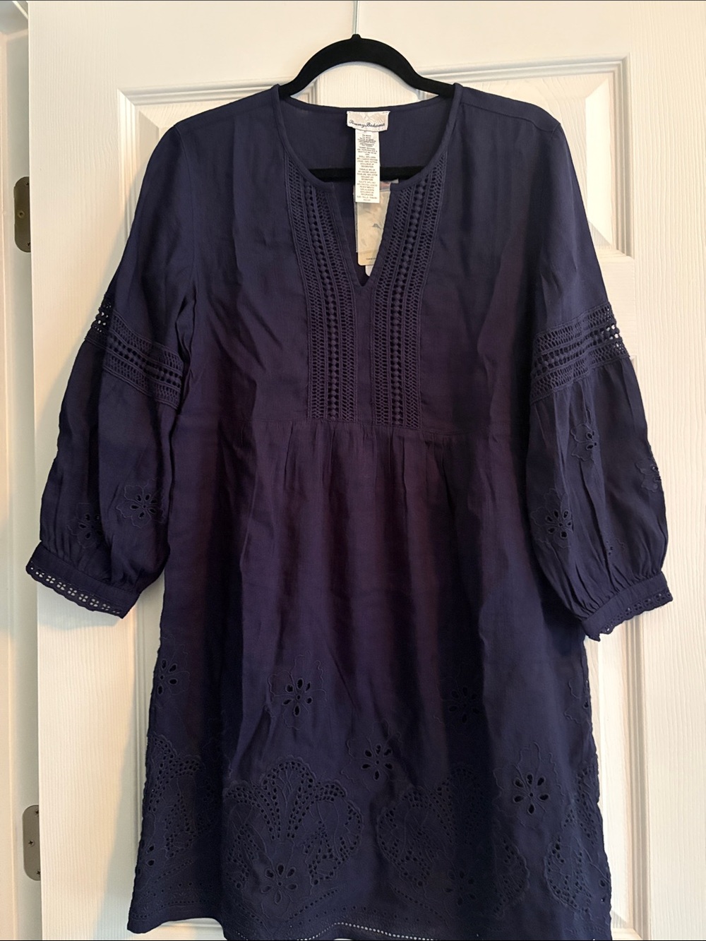 Tommy Bahama Navy Eyelet Crochet-Trim St. Lucia Split Neck Dress NWT SZ XS